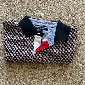 Tommy Hilfiger Men's Black and Red Geometric Polo